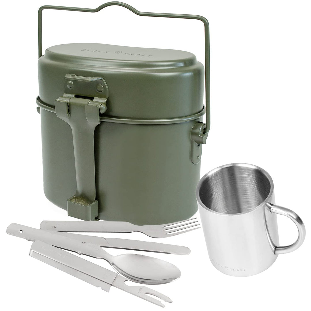 Black Snake Bundeswehr Essgeschirr Set Essbesteck BW Alu Kochgeschirr Edelstahl Tasse