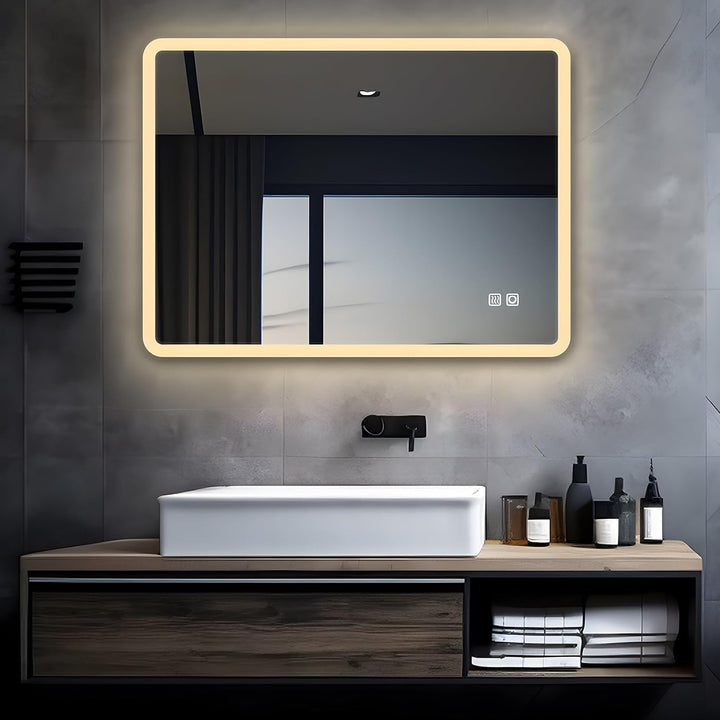 MIQU LED Badspiegel mit Beleuchtung 80x60 cm Badezimmerspiegel, Bad Gross Spiegel mit 2 Touch Dimmba