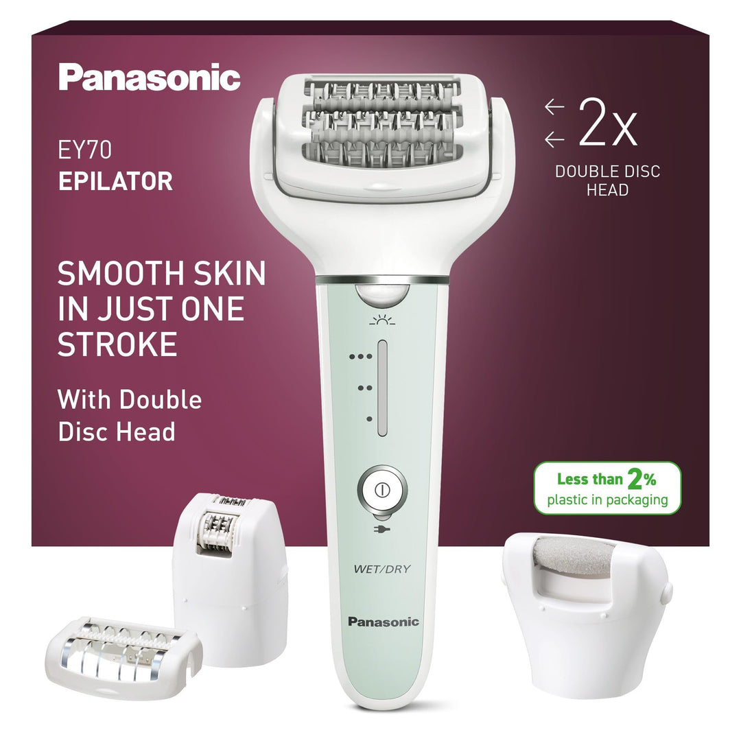Panasonic ES-EY70-G503 Nass/Trockenepilierer, Dual Disc mit 60 Pinzetten, 90° schwenkbarer Kopf, 3 G