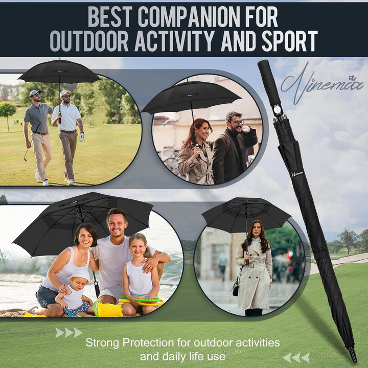 NINEMAX Golf Regenschirm Gross Sturmfest XL/XXL, Grosser Regenschirm Sturmfest Stabil, Golfschirm Gr