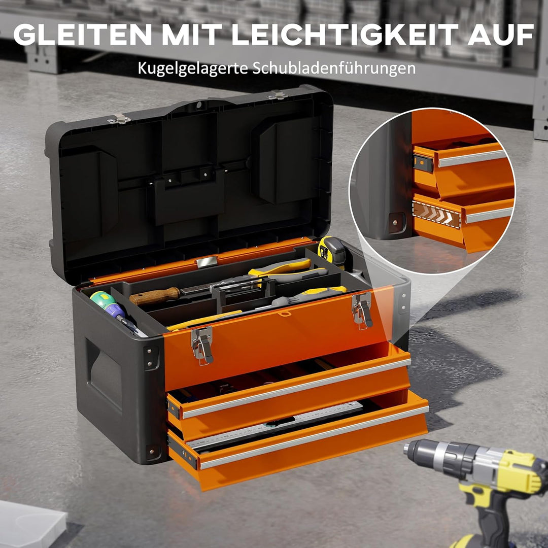 HOMCOM Werkzeugkoffer leer, robust Werkzeugkasten mit 2 Schublade Fächer Tragegriff, Werkzeugkiste W