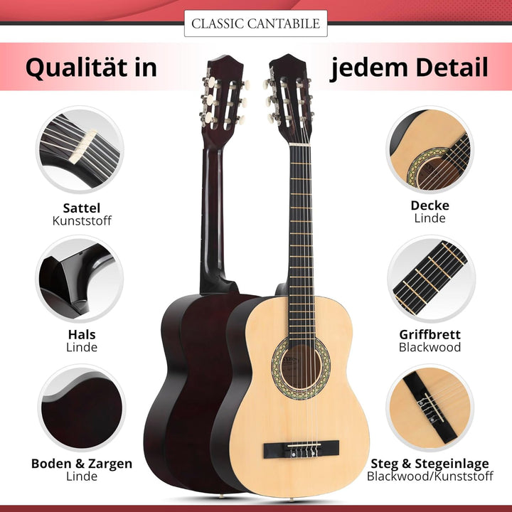 Classic Cantabile AS-851-L Klassikgitarre 1/2 für Linkshänder (Konzertgitarre für Kinder/Anfänger, A