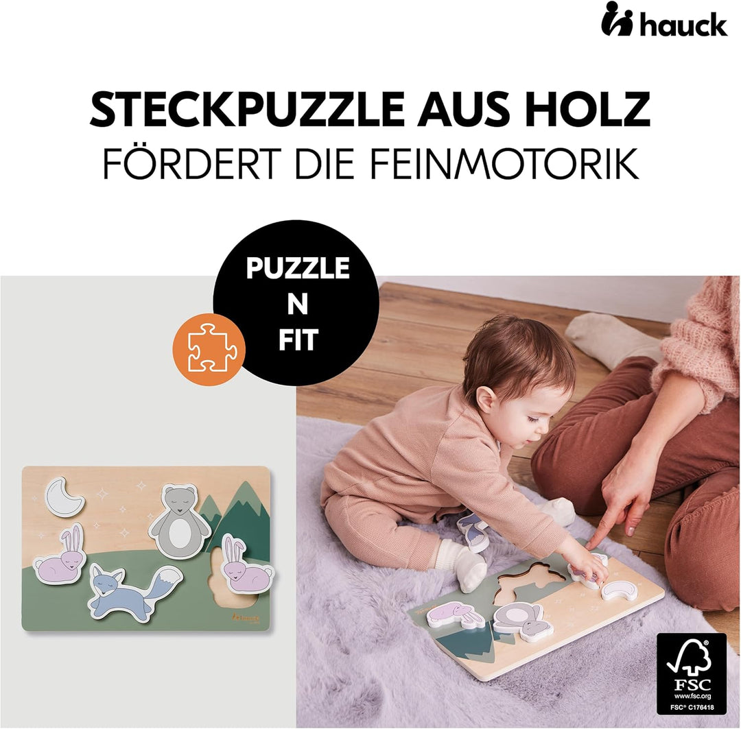 hauck Learn N Explore Natural inkl. Puzzle N Fit – Mitwachsender Kinder Lernturm aus Buchenholz, ab