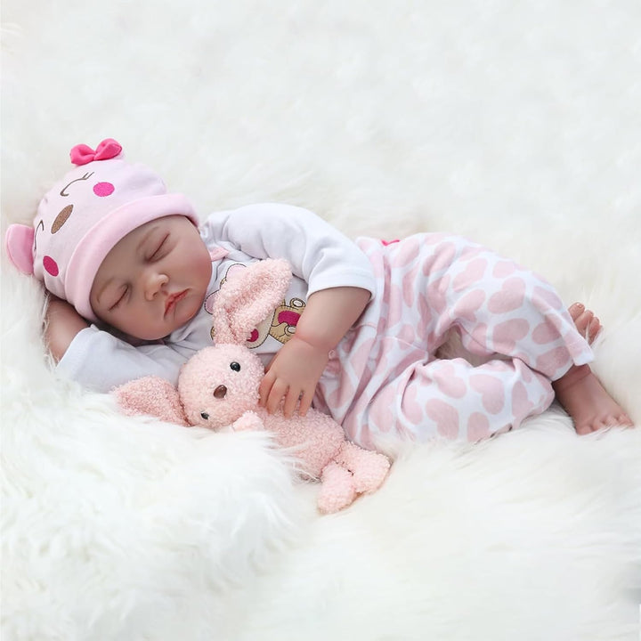 ZIYIUI 22 Zoll 55Cm Reborn Babypuppe Weiche Silikon Vinyl Schlafende Lebensechte Simulation Reborn B