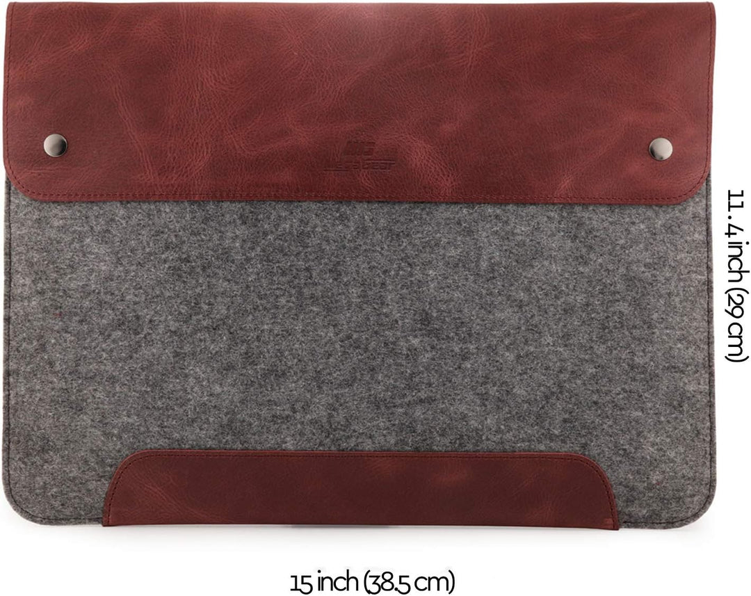 MegaGear MacBook-Tasche aus echtem Leder und Fleece, Laptop-Hülle für MacBook Pro und MacBook Air Hü