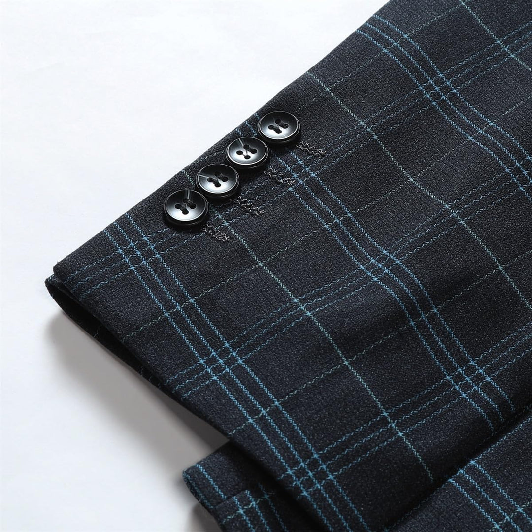 Allthemen Herren Anzug 2 Teilig Kariert Anzüge Business Herrenanzug 2-Knopf für Hochzeit XS Schwarz,