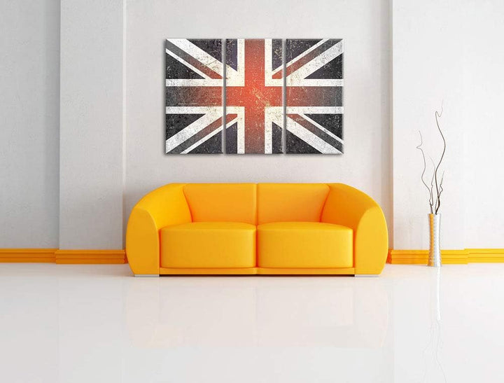 British Union Jack schwarz/weiss 3-Teiler Leinwandbild 120x80 Bild auf Leinwand, XXL riesige Bilder