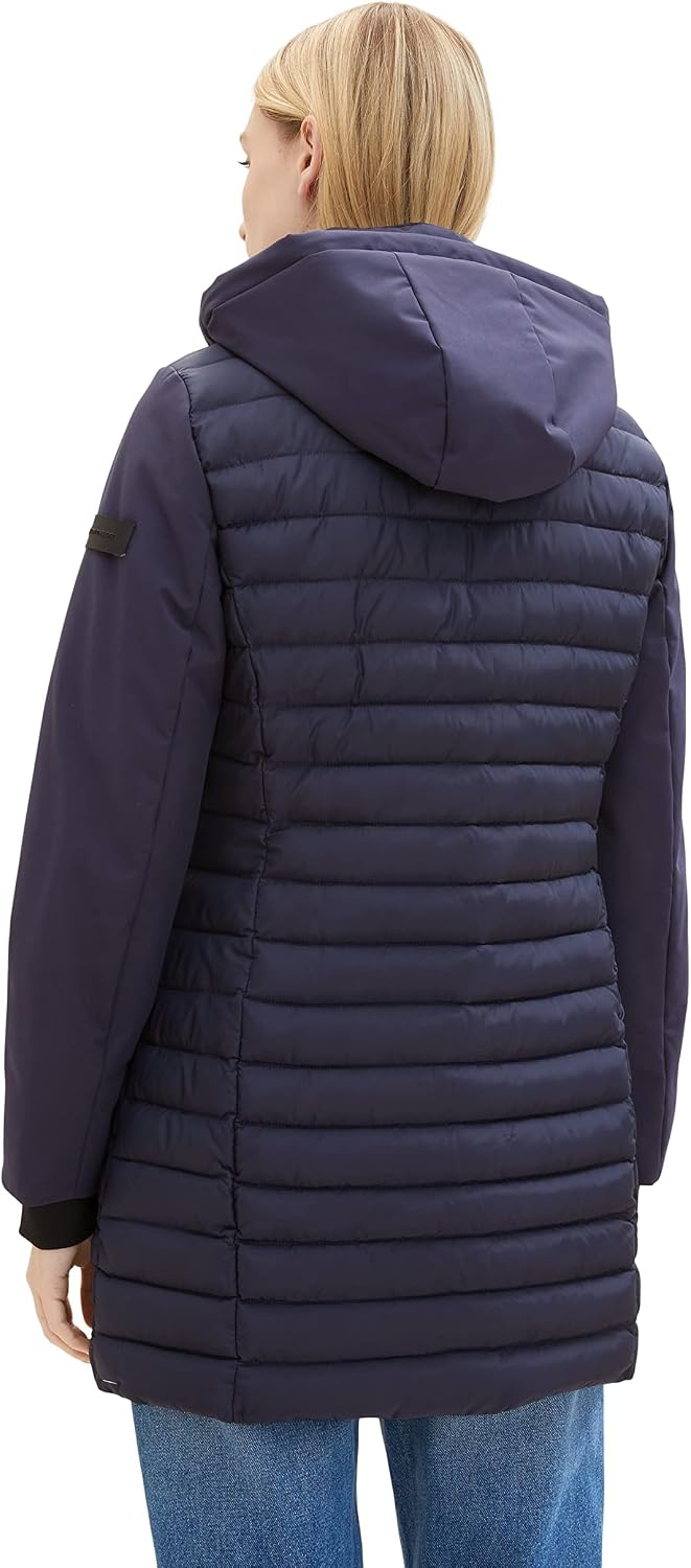 TOM TAILOR Damen 1037477 Hybrid Steppmantel mit Kapuze (1er Pack) XXL 30025 - Navy Midnight Blue, XX