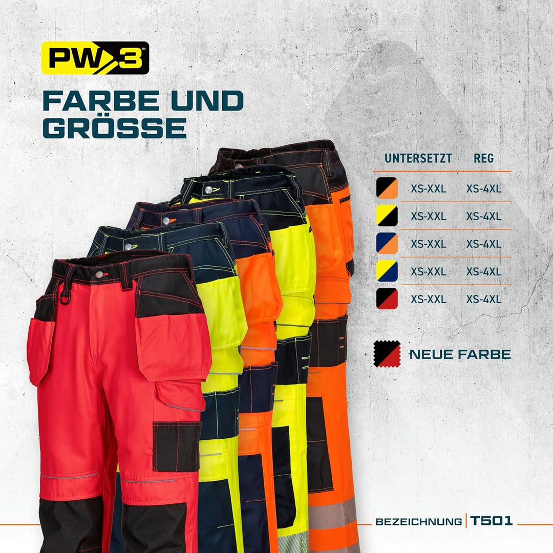 Portwest T501 Verstärkte PW3 Hi Vis Werkzeughalter Arbeitshose Gelb/Marine 41, Gelb/Marine 41