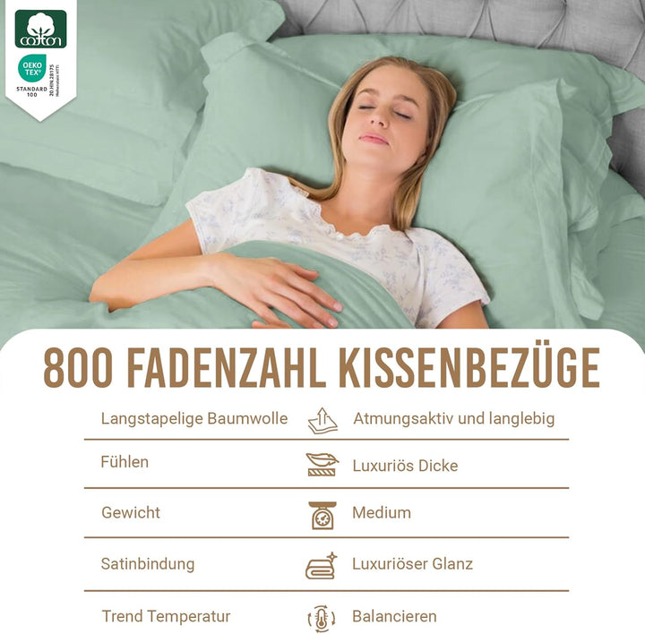 Pizuna Luxuriöser Kopfkissenbezug 50x75 cm 2er Set Meeresschaum, 800 Fadenzahl Baumwolle Kissenbezüg