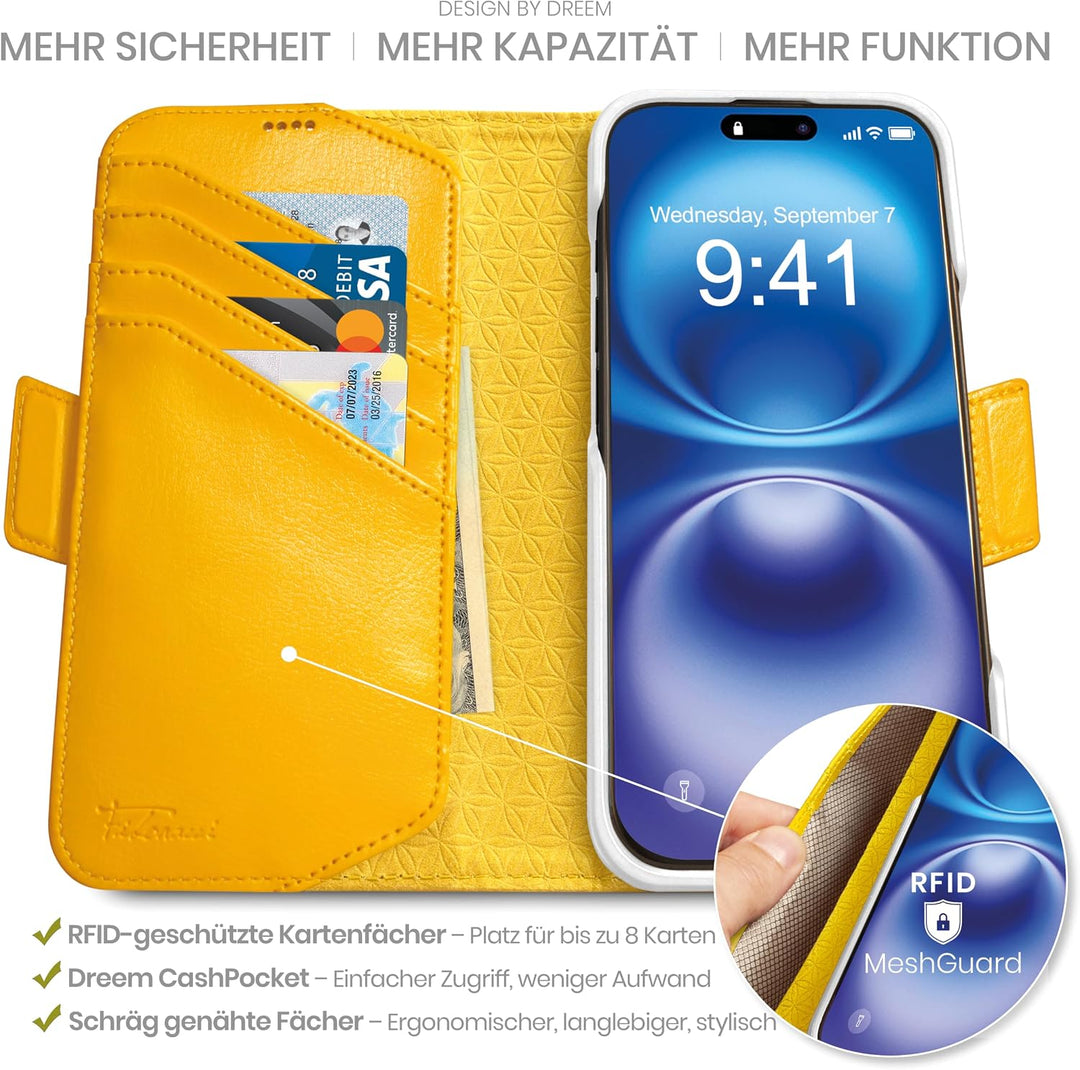 Dreem Fibonacci kompatibel mit iPhone 15 Pro Max Brieftaschen-Etui / 2-in-1 stossfestes Etui und abn