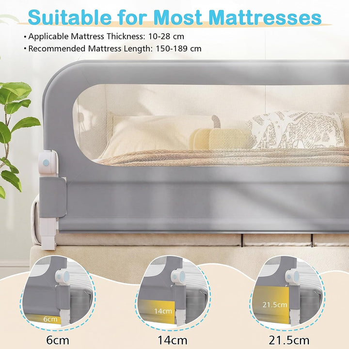 FANTASK Bettgitter klappbar, 150 x 60 cm, Kinderschutzgitter mit U-förmigem Gestell &amp; Gurt, Bettschu