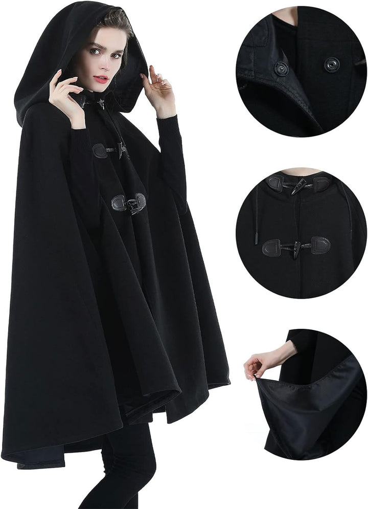 BEAUTELICATE Umhang Mit Kapuze Damen Wollmischung Poncho Winter Mantel Knie Länge Cape Karneval Kost