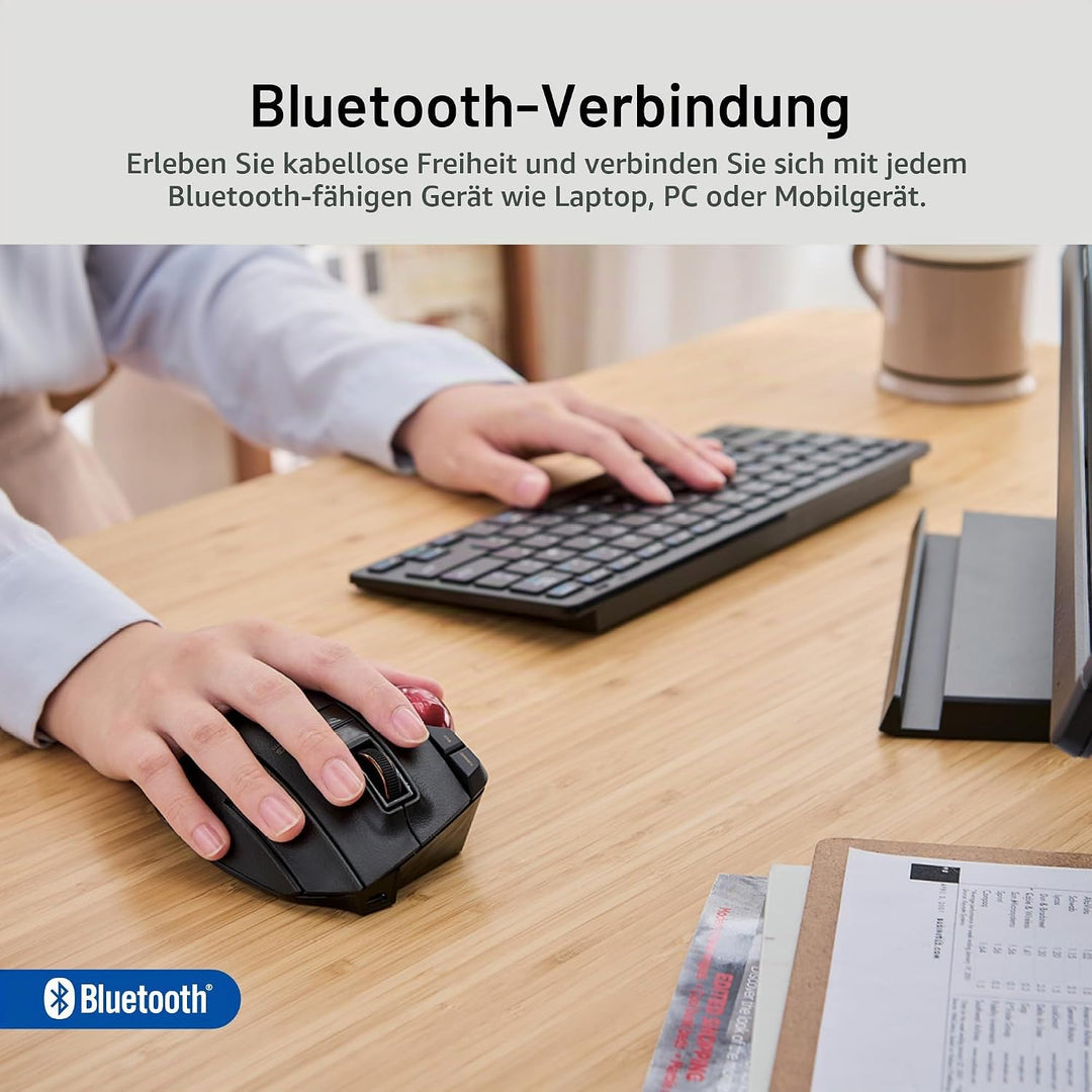 ELECOM Kabelgebundene / drahtlose / Bluetooth-Trackball-Maus, 8-Tasten-Funktion mit reibungsloser Tr