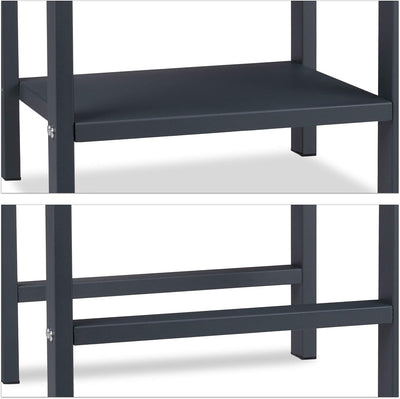 Relaxdays, anthrazit Kaminholzregal mit 2 Ablagen, aus Stahl, 4 Haken für Kaminbesteck, Brennholzreg