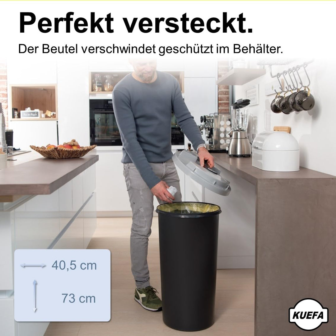 KUEFA BSC 60L Mülleimer, Müllsackständer, Gelber Sack Ständer inkl. Klemm-Ring für Müllbeutel, extra