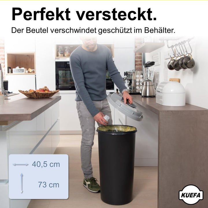 KUEFA BSC 60L Mülleimer, Müllsackständer, Gelber Sack Ständer inkl. Klemm-Ring für Müllbeutel, extra