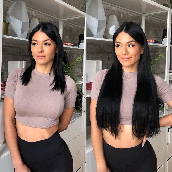 LaaVoo Unsichtbar Fish Line Echthaar Extensions mit Draht Schwarz Invisible Secret Wire Extensions E