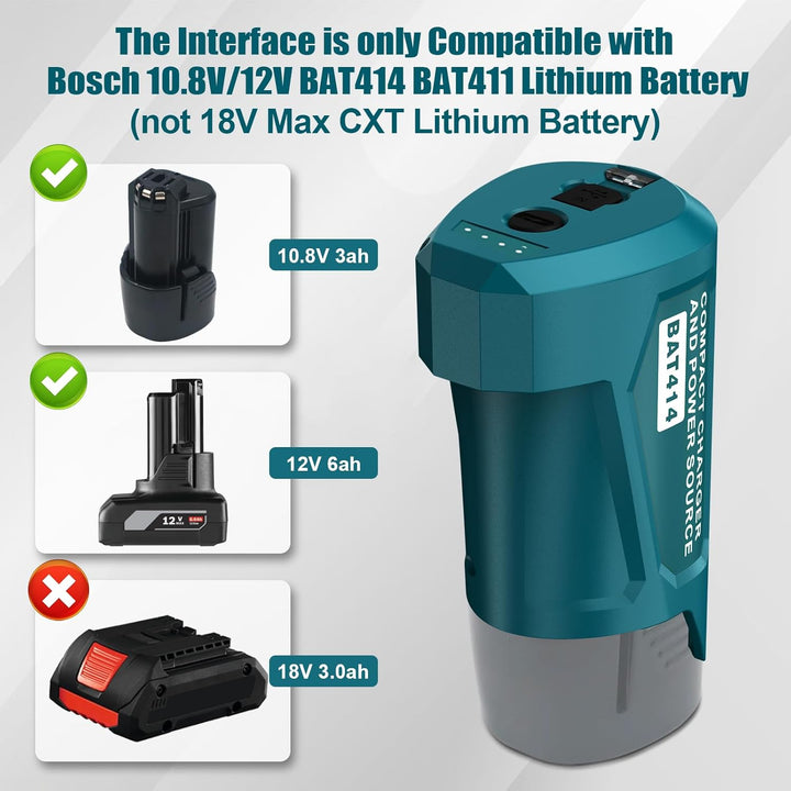 Upgrade 12V USB Power Source Ladegerät Adapter für Bosch Professional 12V Akku, Type-C Eingang, USB
