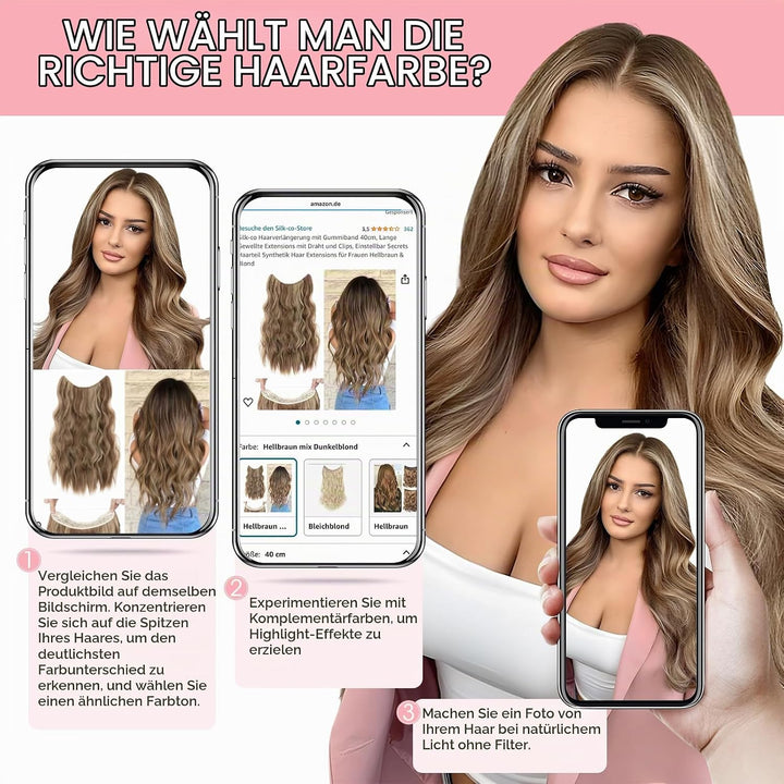 Silk-co Haarverlängerung mit Gummiband, Einstellbar Secrets Haarteil Synthetik, Extensions mit Schnu