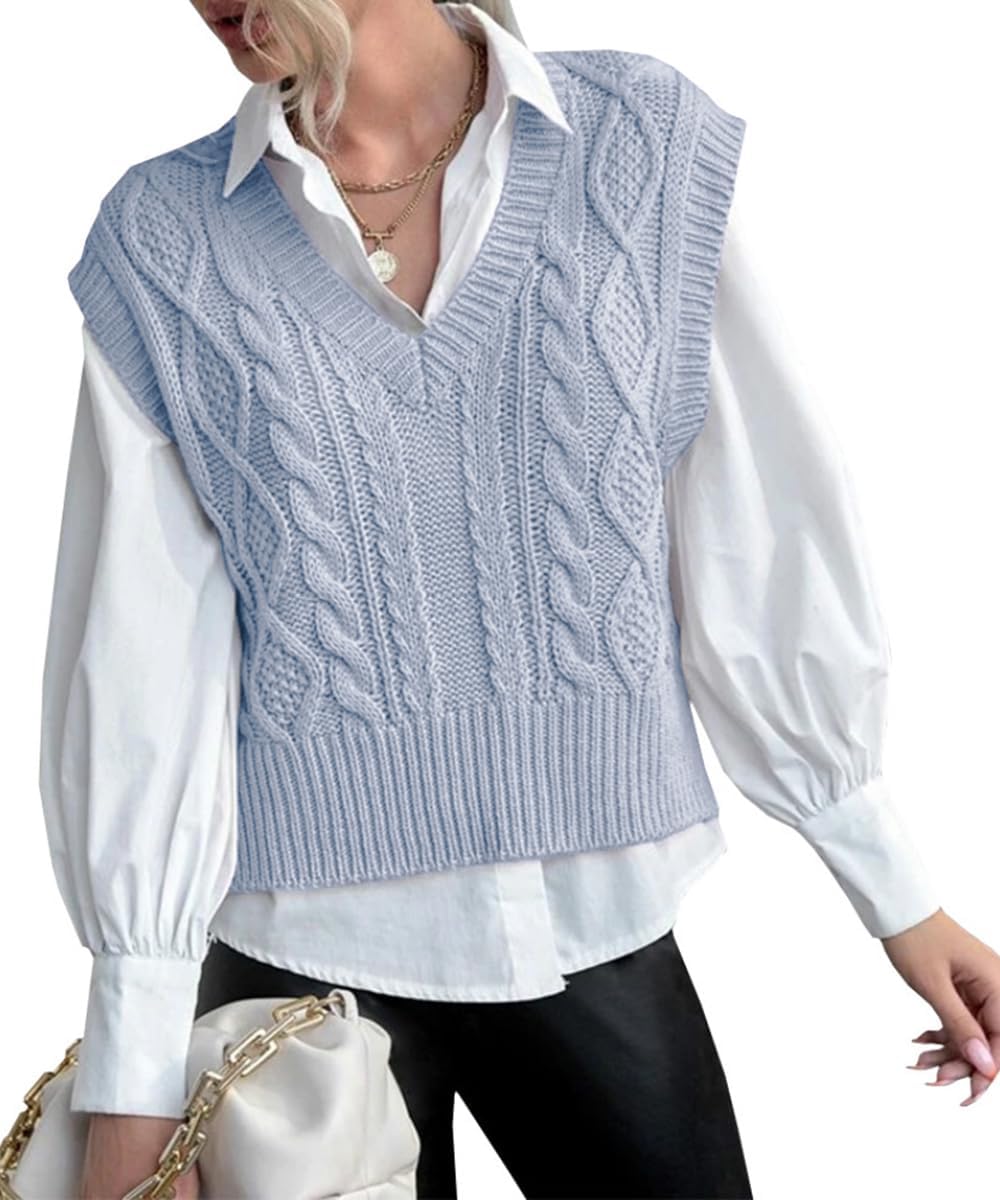 Tongmingyun Pullunder Damen Ärmellos V-Ausschnitt Strick Pullover Basic Strickweste Einfarbig Tank T