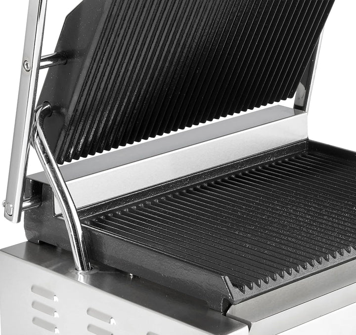 METRO Professional Kontaktgrill SINGLE GPG1201, 3000 W, Rostfreier Stahl, geriffelte Grillfläche, Fe