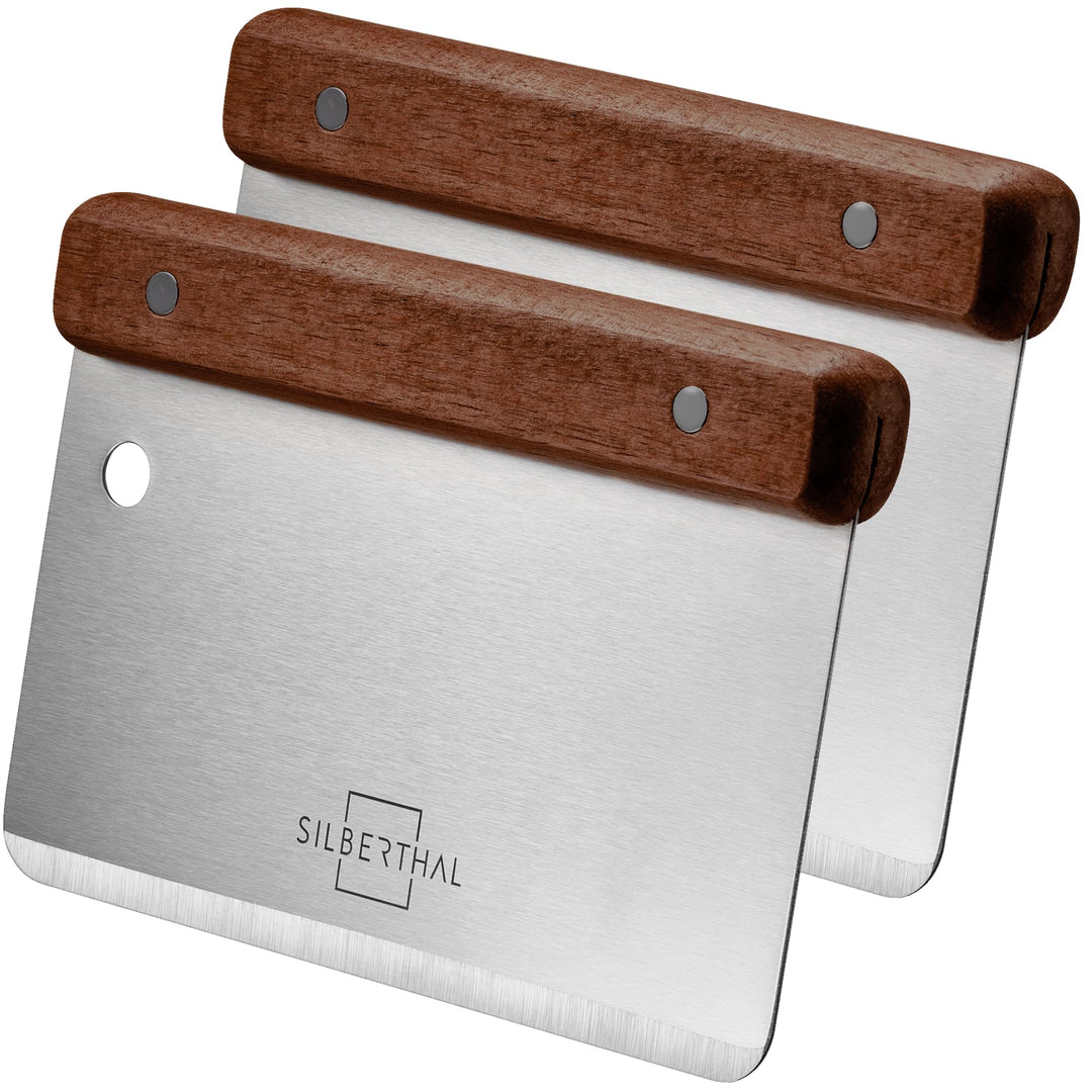 SILBERTHAL Teigkarte 2er Set Edelstahl 16cm gross - Teigschaber für Brot, Pizza, Gemüse - Teigmesser