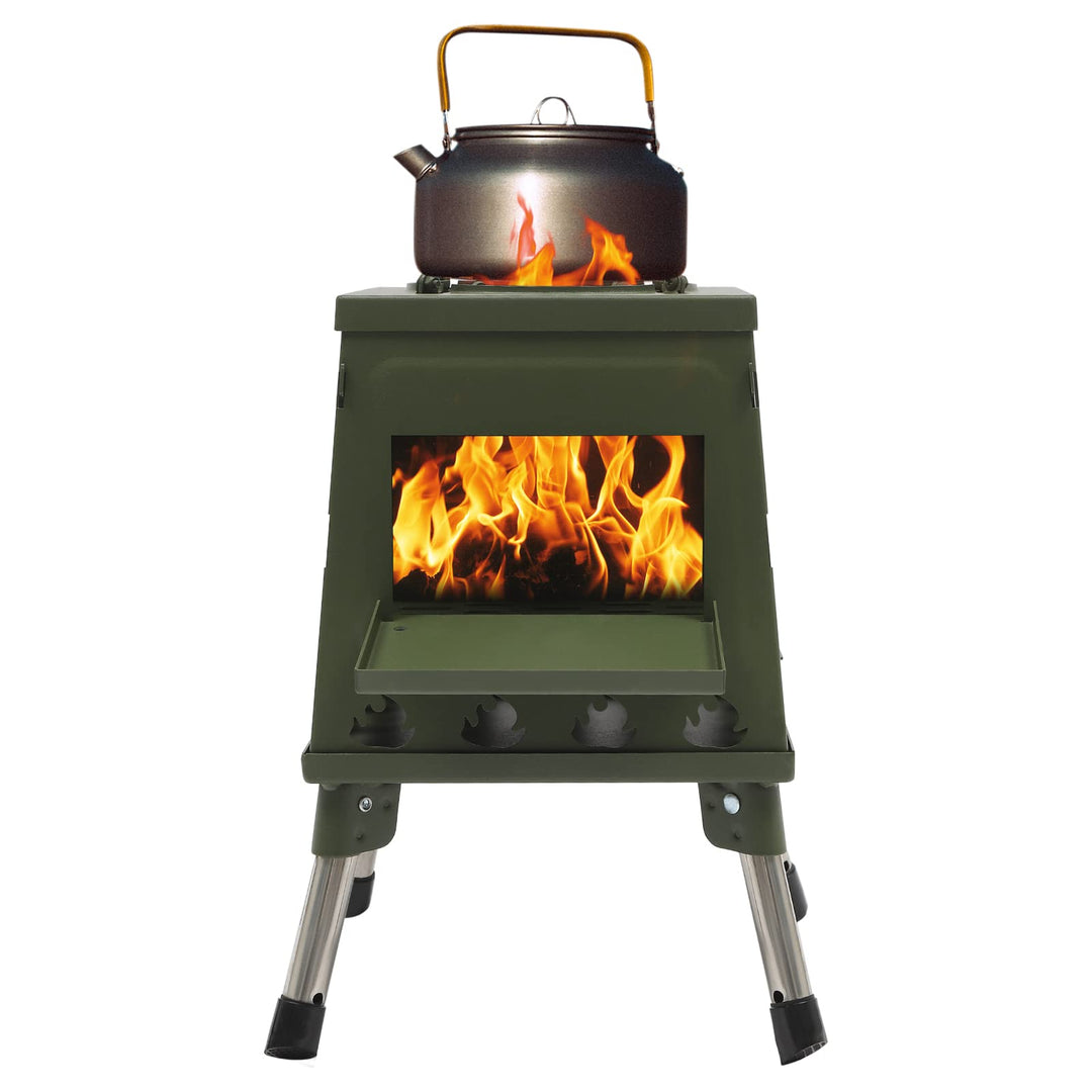 Outdoor Camping Holzofen, Zeltofen Outdoor-Küchenofen mit Verstellbarer Topfhalter, Campingzelt Koch