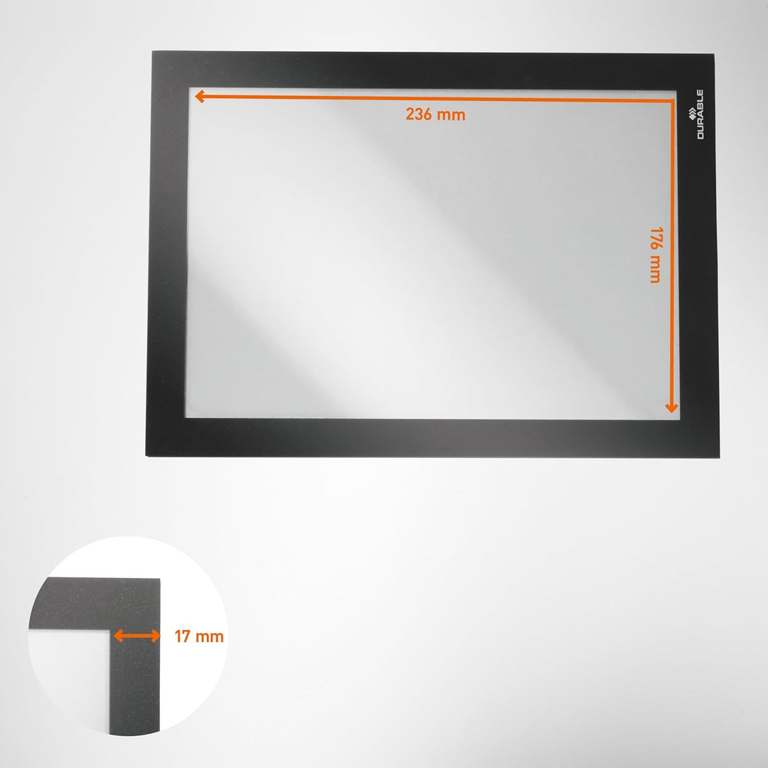 Durable Info-Rahmen Duraframe (A5, selbstklebend mit Magnetverschluss) 10 Stück, schwarz, 488101 A5