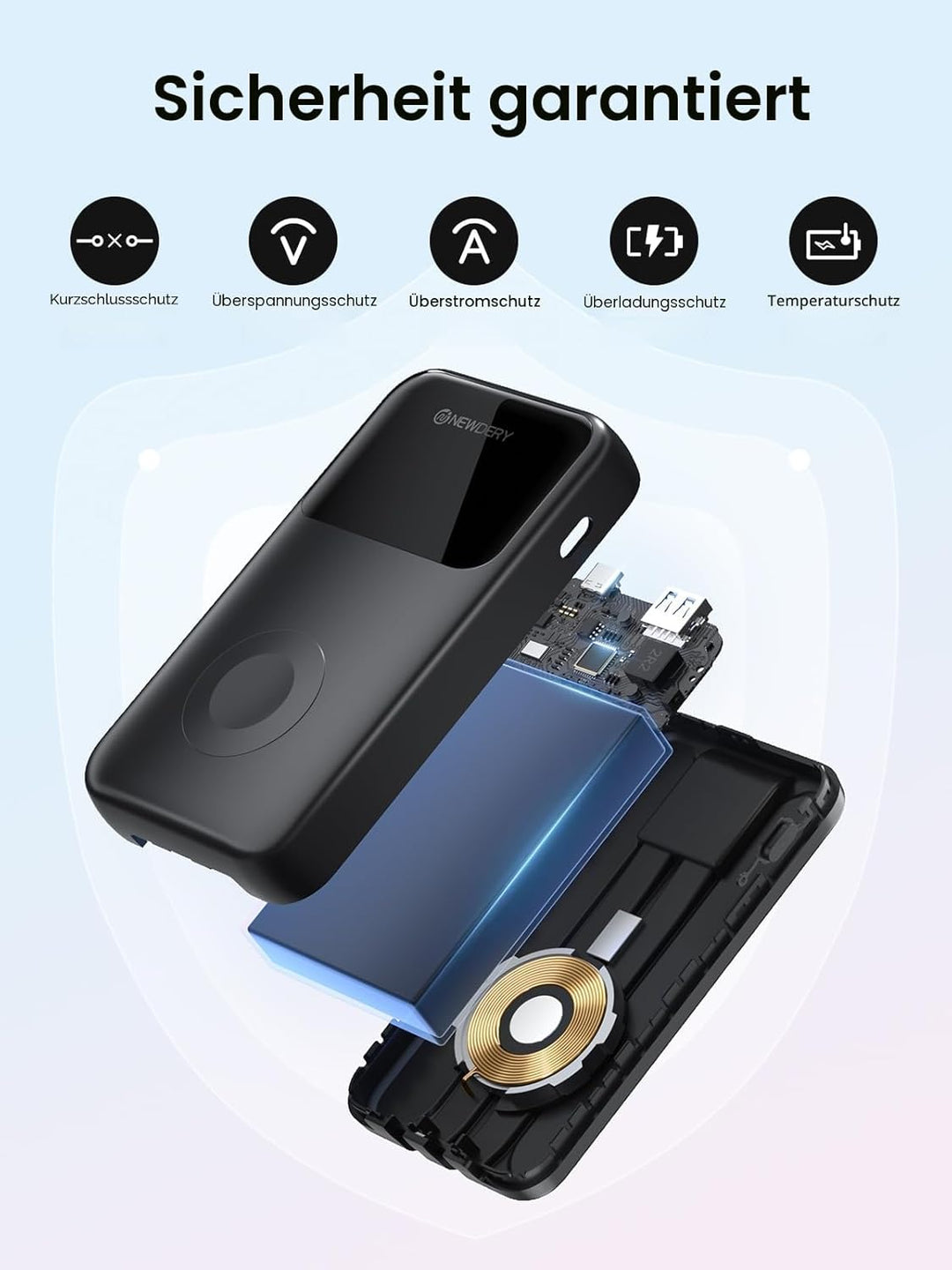 NEWDERY Powerbank für Apple Watch & iPhone Ladegerät 20000mAh Drahtloses Ladestation Power Bank, Sch