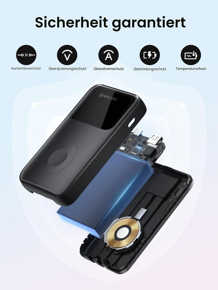 NEWDERY Powerbank für Apple Watch & iPhone Ladegerät 20000mAh Drahtloses Ladestation Power Bank, Sch