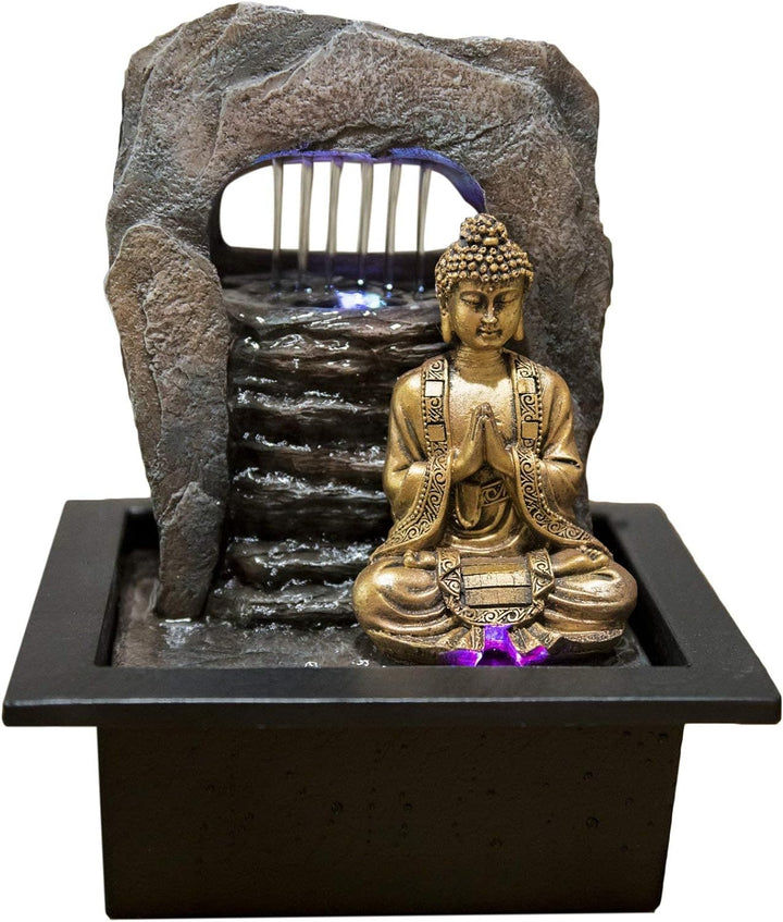 Zen Light Praya Zimmerbrunnen mit Pumpe und LED-Beleuchtung, Kunstharz, Gold & Zen'Light Zen Dao Spr