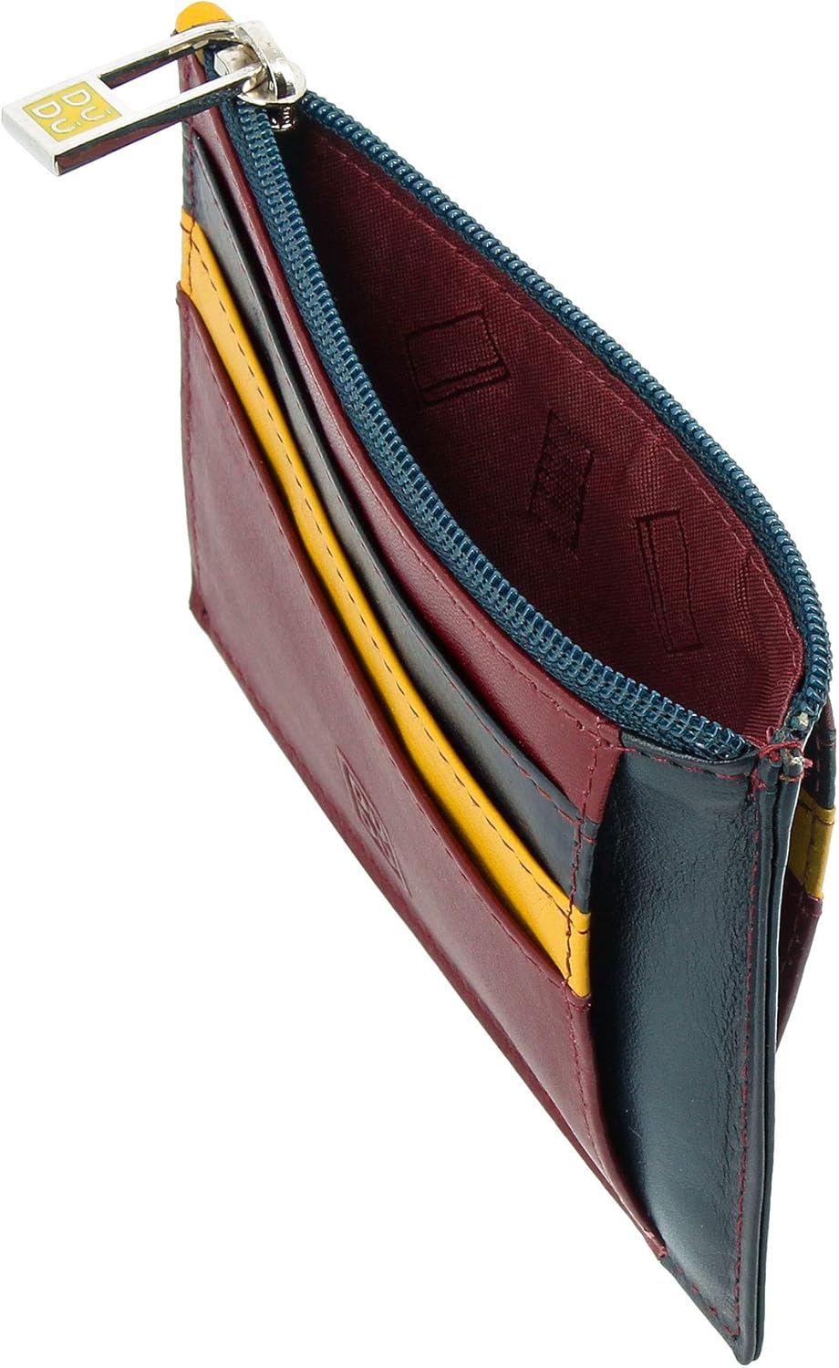 DUDU Kreditkartenetui aus echtem Leder Geldscheinfach mit Reissverschluss Burgundy, Burgundy
