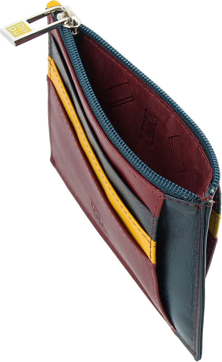 DUDU Kreditkartenetui aus echtem Leder Geldscheinfach mit Reissverschluss Burgundy, Burgundy