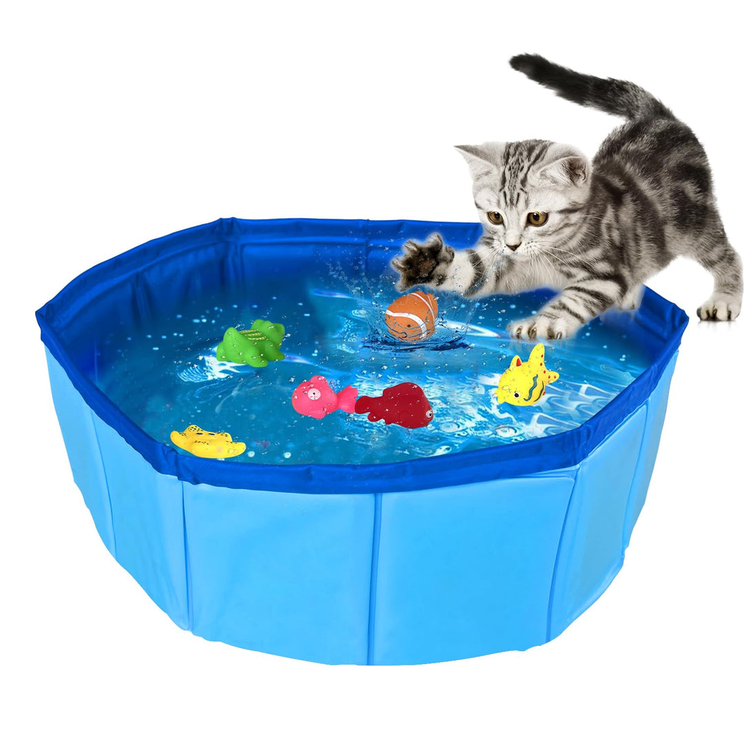 Katzen Pool 50x10cm Faltbare Katzenpool mit 6 Fischen Wasser Spielzeug Faltbarer Pool Interaktives W