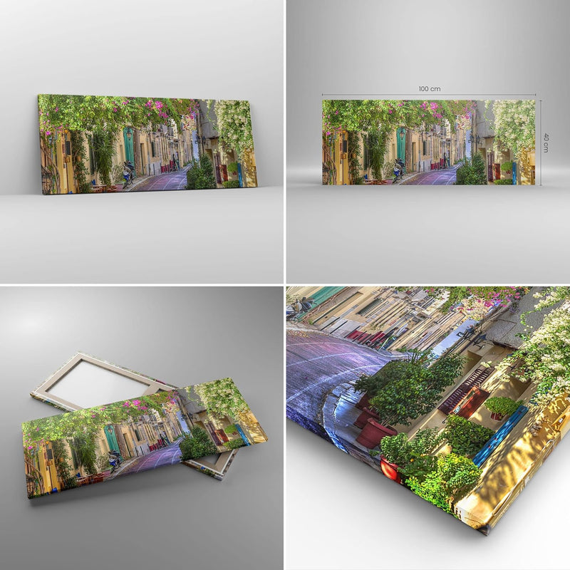 Bilder auf Leinwand 100x40cm Leinwandbild Strasse dekoration blumen griechenland Gross Wanddeko Bild