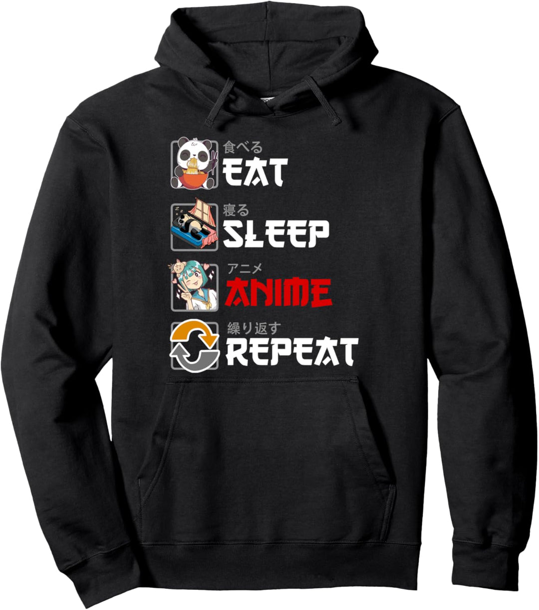 Anime Eat Sleep Repeat - Lustig Cosplay - Manga Spruch Pullover Hoodie