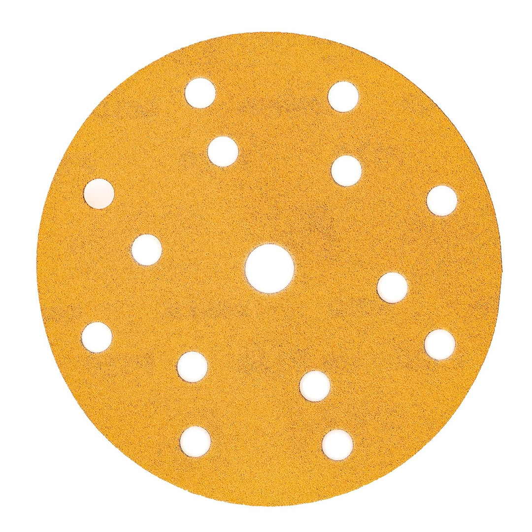 Mirka Gold Universal-Schleifpapier Ø 150mm Schleifscheiben Klett 15-Loch, Korn P280, 100 Stk / Zum S