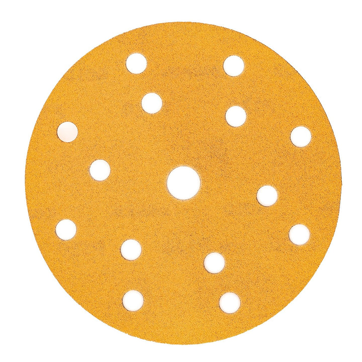 Mirka Gold Universal-Schleifpapier Ø 150mm Schleifscheiben Klett 15-Loch, Korn P60, 50 Stk / Zum Sch