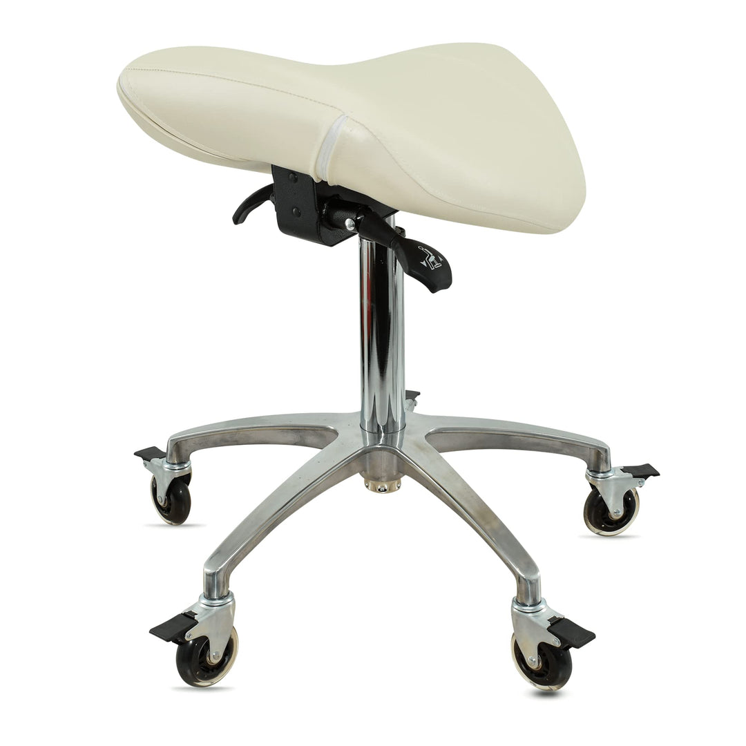 Sattelhocker mit Neigung Weiss, Sattelstuhl, Rollhocker höhenverstellbar von 55-75 cm, Drehhocker, P