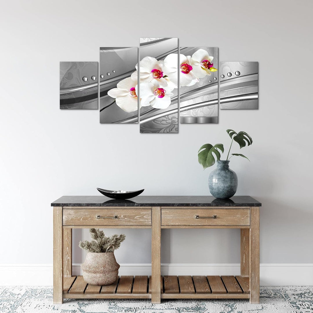 Runa Art Wandbilder Blumen Orchidee 5 Teilig Bild auf Vlies Leinwand Deko Wohnzimmer Abstrakt Rosa G