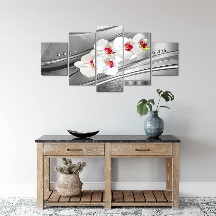 Runa Art Wandbilder Blumen Orchidee 5 Teilig Bild auf Vlies Leinwand Deko Wohnzimmer Abstrakt Rosa G