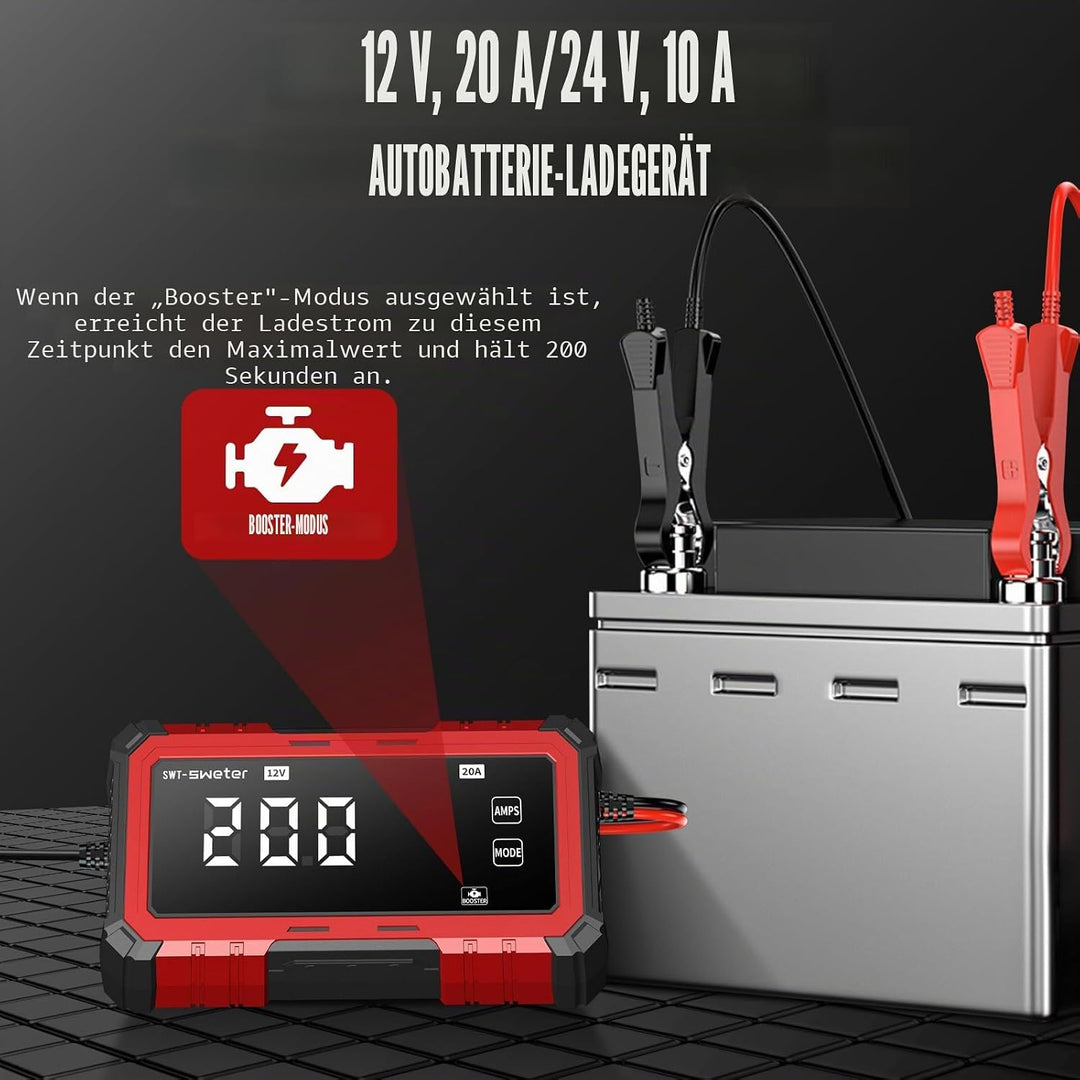 20A Car Battery Charger, 12V/24V Lifepo4 Lead Acid Battery Charger, Upgraded Automobile Smart Trickl
