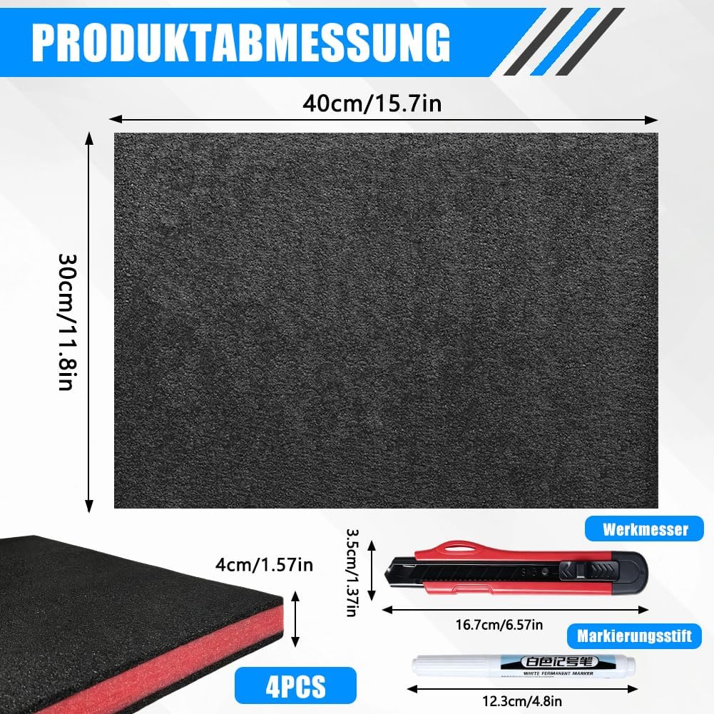 4 Stück 40x30x4cm Werkzeugkisten Schaumstoff Zuschnitt Polyethylenschaumstoff Schaumstoffeinlage Wer