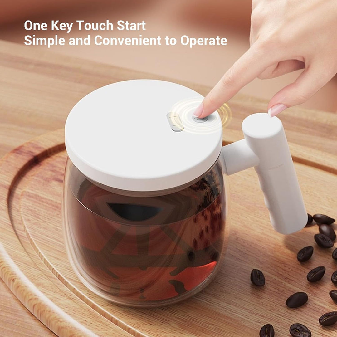 Fockety Selbstrührende Kaffeetasse, 400 ml Glas-Elektromixbecher mit Deckel und Griff, über USB aufl