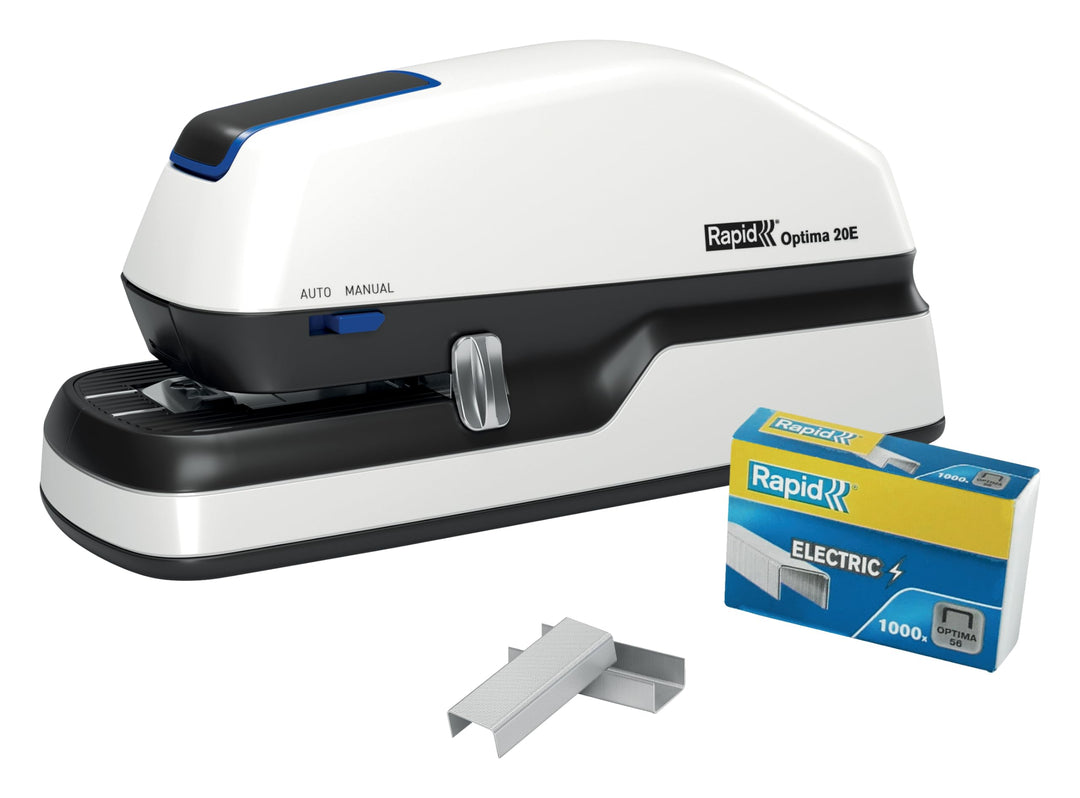 Rapid Optima 20E Elektrischer Tacker, Set aus Tacker und 1000 x Heftklammern, Kapazität 20 Blatt, mi