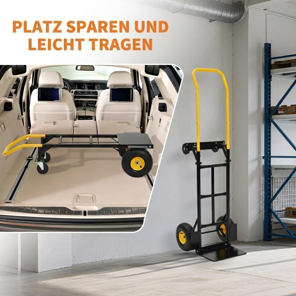 2-in-1 Transportwagen Handwagen Faltbar Mit 4 Pannensicheren Rädern, Schwerlast Tragkraft 362kg – Id