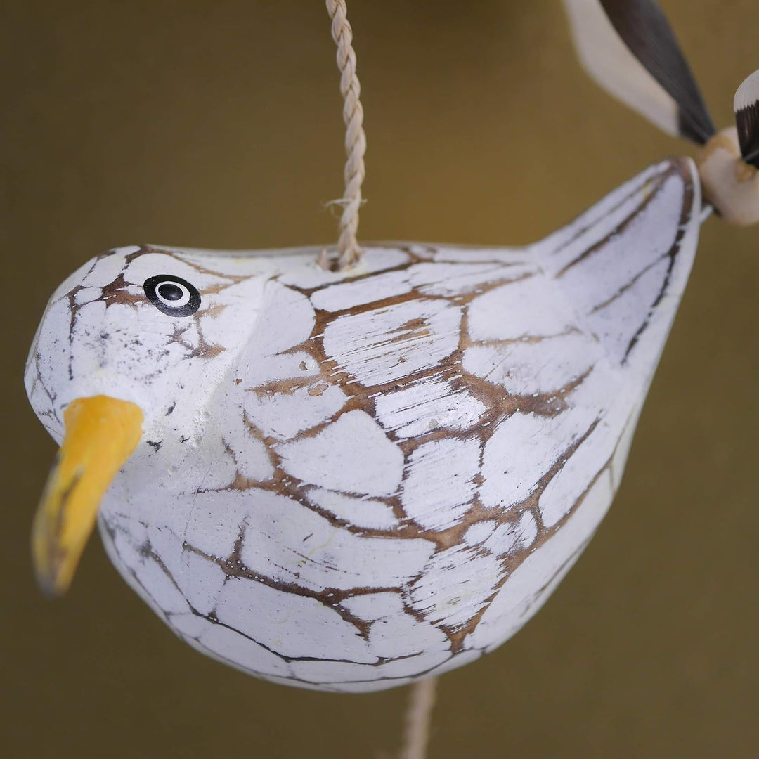 ART-CRAFT Möwen-Windspiel mit Feder Propeller mit 1 Deko Möwe +2 Ersatzfedern Holz Tierfigur als Mar
