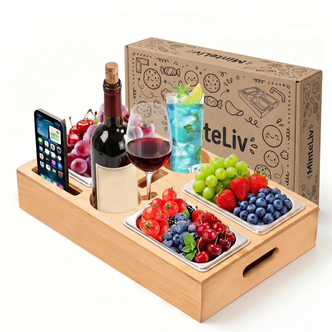 Couchbar Snackbox – Originelle Geschenkidee für Männer & Frauen – Sofa Tablett mit 3 Edelstahl Snack