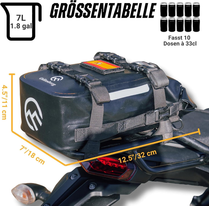 Odinsberg 7L Wasserdicht Hecktasche Motorrad | Sturzbügeltasche, Satteltasche, Sissybar Tasche, Seit